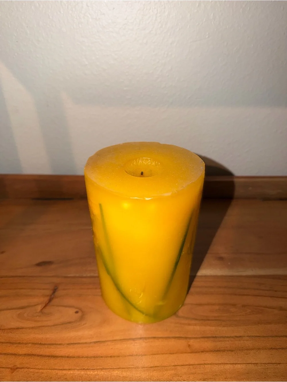 Decorative Yellow Botanical Pillar Candle – Like New (Unbranded)